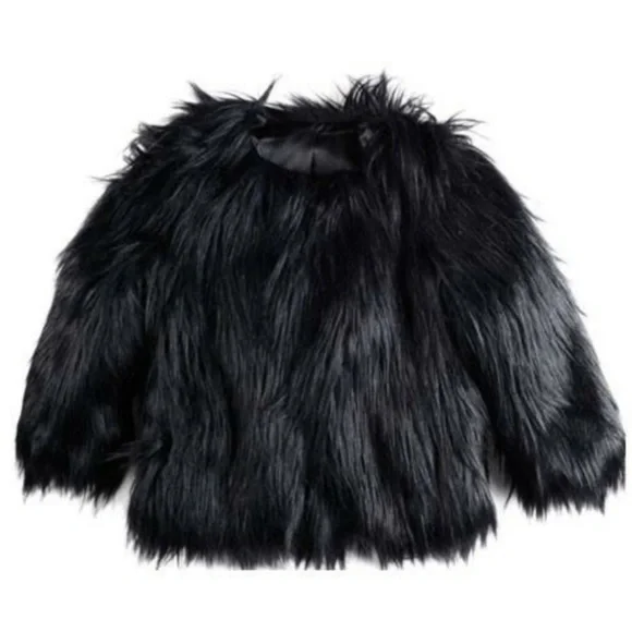 APPAMAN FAUX FUR COAT BLACK girl size 6